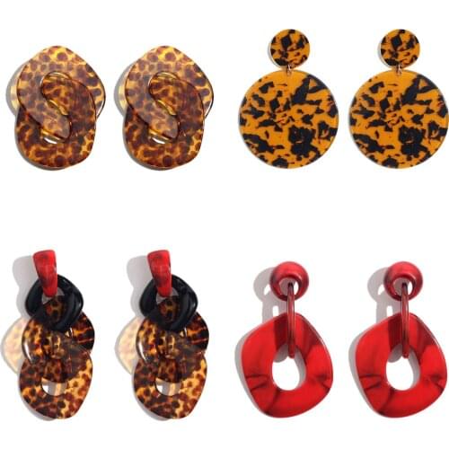 JUST FEEL Acrylic Leopard Big Drop Earrings For Women Resin Round Statement Long Dangle Earring Vintage Maxi Fashion Jewelry
