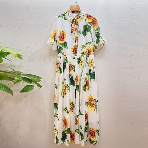Summer 2021 Fashion womens Sweet floral print crystal buttons dress B535