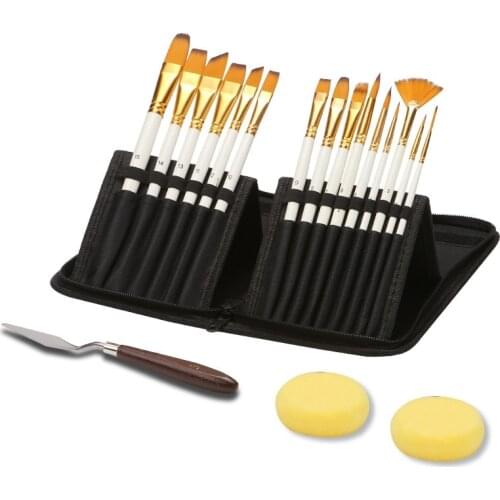 Nylon Hair Watercolor Paint Brush Set with Cloth Bag Scraper and Sponge for School Painting Drawing Painting Brush Art Supplies