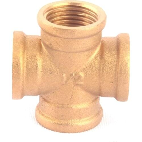 1pc 1/2 Inch Female Thread Copper Cross Fitting Home Garden Hose Splitter Brass 4 Way Connector
