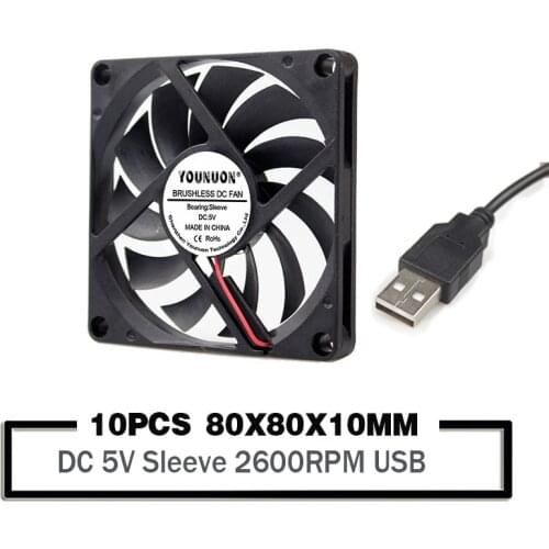 10 Pieces YOUNUON 80mm 8cm DC 5V USB Cooling Fan 80mm x 80mm x 10mm Cooling Cooler PC CPU Fans Airflow For Computers