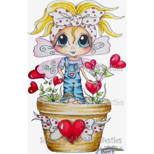 10x8 Angel girl standing on flower pot Transparent Clear Stamps Silicone Seals for DIY scrapbooking photo album Card Making