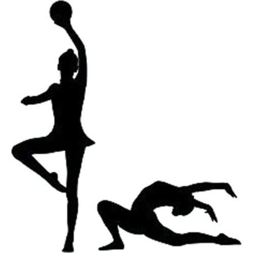 12.1CM*13.3CM Interesting Gymnastics Sports Girls Gym Car Sticker Vinyl Silhouette Black/Silver S9-0471