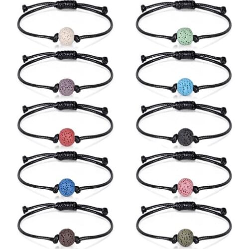 20 Colors Lava Stone Unisex Bracelet Bangle Simple Wax line Handmade Braid Adjustable Cuff Jewelry