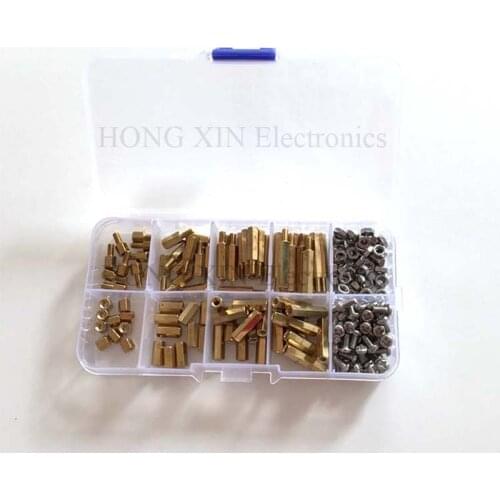 200pcs/set brass standoff spacer M3 stainless steel screw nut brass Male-Female Standoff F-F spacer kit M3*5/10/15/20