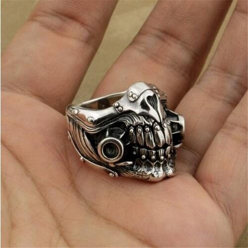 2021 Fashion Vintage Hip Hop Punk Rock Mad Max Immortal Joe Mask Ring Luxury Hollow Out Silvery Rings for Men Jewelry Wholesale