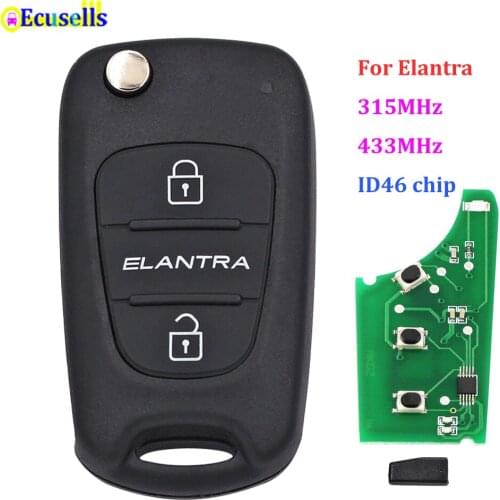 3 buttons Folding Flip Remote key Fob 315MHz 433Mhz for Hyundai Elantra Complete Key with ID46 CHIP for 0682 models
