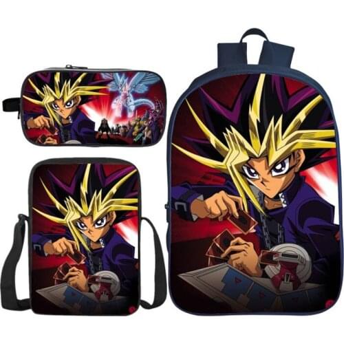 3Pcs Set Yu-Gi-Oh Cosplay Printing Satchel Laptop Rucksack Backpack Student School Shoulder Lunch Pencil Bag Teenager Travel