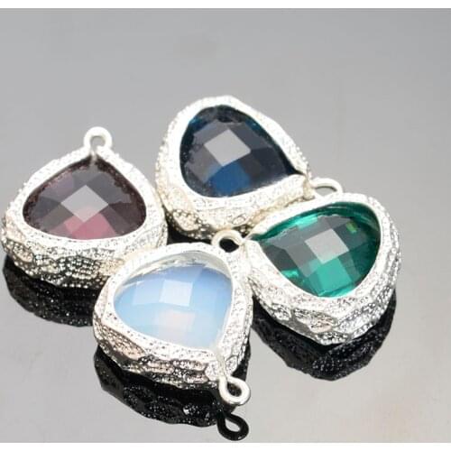 4 Pcs/lot Silver Plated Brass Faced Triangle Crystal Birthstone Charms Small Dangle Pendant Charm Diy Jewelry Making Accessories