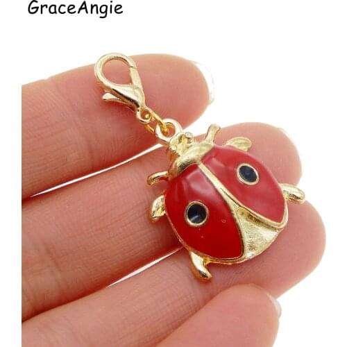 4pcs Cute Ladybug Pendant with Lobster Clasp DIY Jewelry Gold Tone Red Enameled Ladybug Alloy Earrings Necklace Bangle DIY