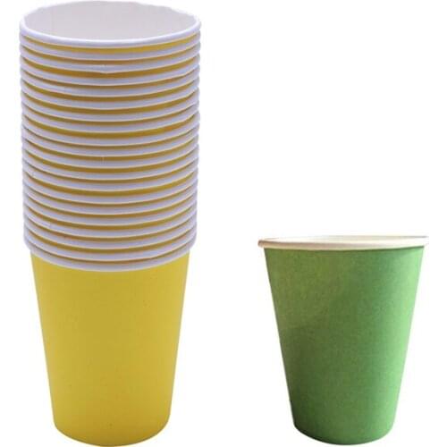40 Pcs Paper Cups (9Oz) - Plain Solid Colours Birthday Party Tableware Catering, 20 Pcs Yellow & 20 Pcs Green