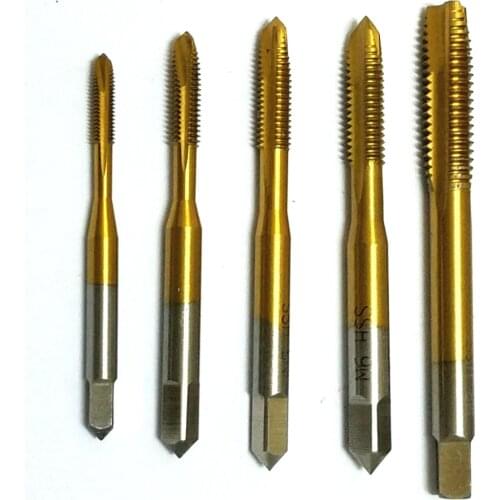 5pcs HSS M3-M8 Titanium Tapping Hand Screw Thread Hole Metric Hand Plug Tap Drill Bit Set M3/M4/M5/M6/M8