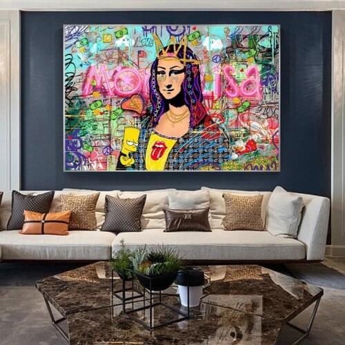 Abstract Graffiti Mona Lisa Artwork Painting On The Canvas Prints Street Wall Art Cartoon Poster Pictures For Living Room Cuadro