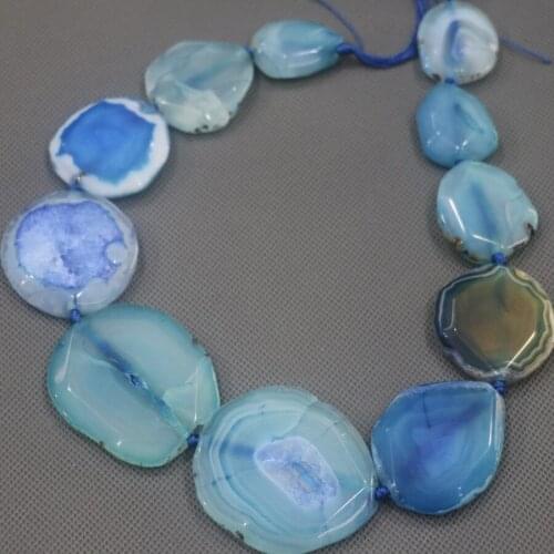 25-45mm Large Stone Slab Slice Beaded, Natural Blue Druzy Faceted Stone Beads Gems Stone Connector Pendant 15.5inch Full Strand