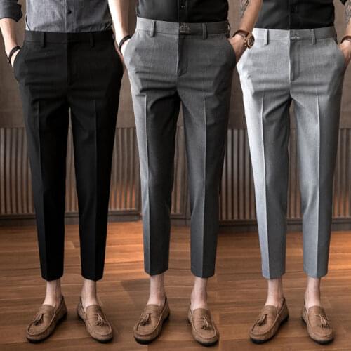 Casual Trousers Mens Dress Pants Thin Slim Fit Fashion Formal Business Office Work Male Suit Pants Pantalon Vestir Hombre