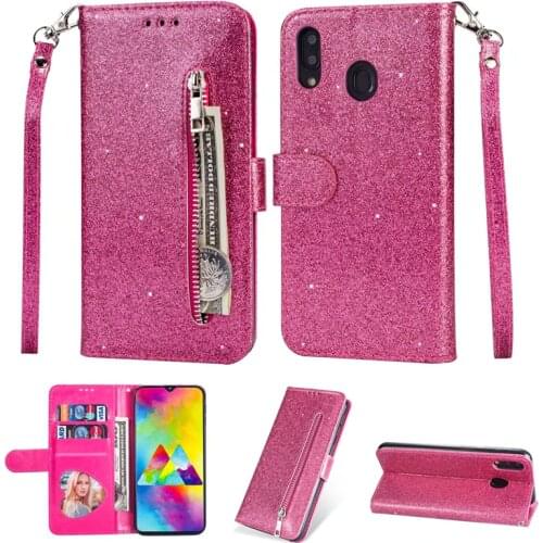 Glitter Wallet PU Leather Stand Case For Samsung Galaxy M10 M20 M30 M40 A10 A20 E A30 A50 A60 A70 Silicone Zipper Card Slot Flip