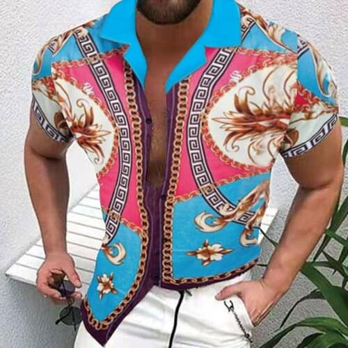 Mens Spring And Autumn Large Casual Fashion All-Match Trend Print Loose Lapel Cardigan Quick Dry Shirt Short Sleeve Shirt