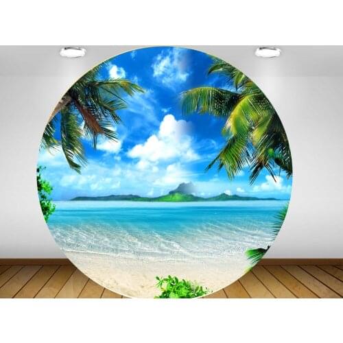 Round circle background blue sky seaside Backdrop summer theme baby shower birthday Party table Covers decoration YY-492