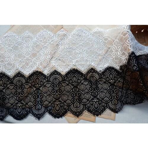 7" Wide Vintage Scalloped Trim With Eyelash Border Lingerie Lace Alice Cape Veils Black/Off White 3 Yards Long