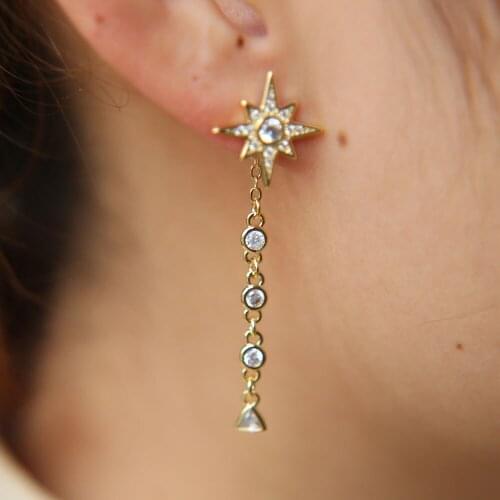 Fashion sunflower delicate earrings drop rhinestone cute star golden earring women Long Tassel Dangle Statement ethnic jewelry