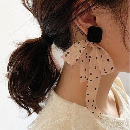 Korean Fashion Bowknot Cloth Dangle Clip on Earrings Cute Chocolate Resin Non Pierced Earrings for Women Jewelry Ear Clip Gift