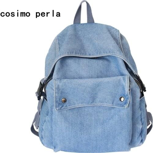 Fashion INS Dark Blue Jeans Bagpack Large Capacity Simple Retro Travel Backpacks for Women Summer New High School Denim Bookbag