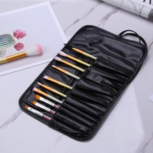 Fashion Facial Makeup Brushes Set Bag Excellent PU Can Hold 10pcs Cosmetic Tool Leather Bag Fashion Capacity Super Large