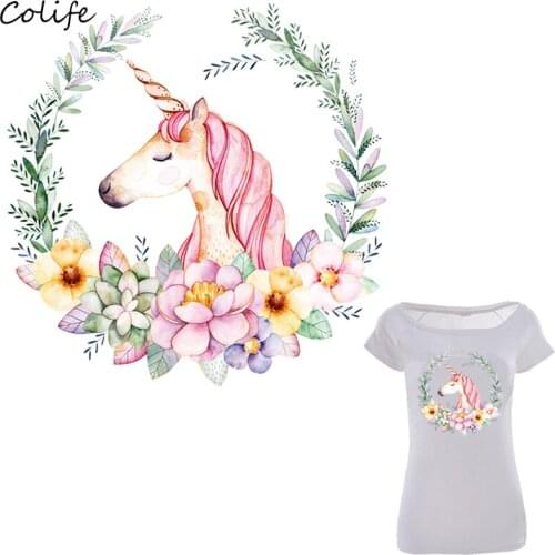Unicorn Clothes Stickers Flower Patch Print On T-Shirt Washable Clothes Decoration New Design DIY Accessory Iron On Patch
