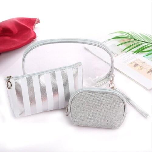 Transparent PVC New Three Piece Toiletries Storage Cosmetic Bag Multi Function Zipper Hand Bag