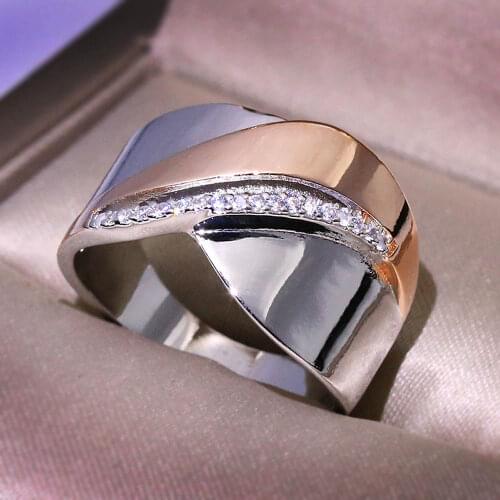 New Fashion Zircon Irregular Bow Cross Ring for Men Women Punk Hip-hop Two-color Glitter Alloy Personality Wedding Ring Trendy