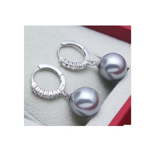 AAA Huge 10-12MM round navy blue south sea shell pearl Earrings 925 pendientes earrings for women sterling--jewelry