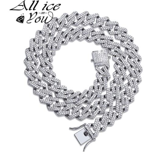 ALLICEONYOU 14MM Miami Cuban Chains Necklace High Quality Hip Hop Paved Iced Out Cubic Zirconia Rapper Necklace Jewelry For Gift