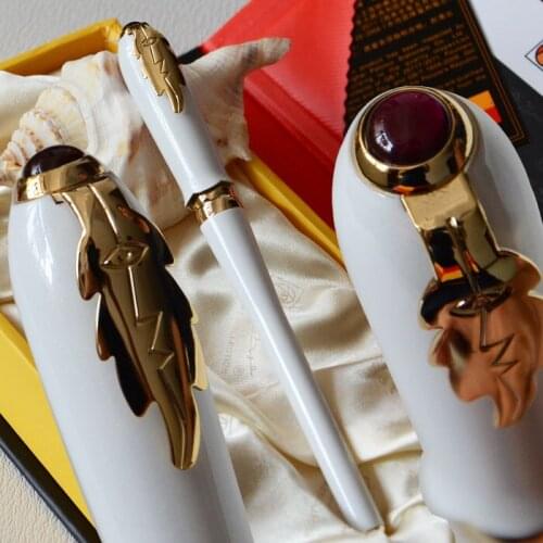 PICASSO 986 WHITE AND GOLDEN FINE HOODED NIB FOUNTAIN PEN LEAF with original box
