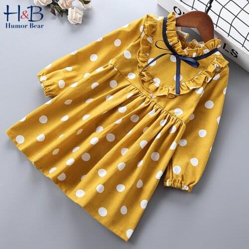 Humor Bear Girls Dress Spring Autumn Ruffle Long Sleeve Ploka Dot Printed Printed Princess Dresses Sweet Children Clothes For