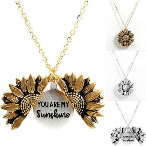 Sunflower double-layer Engraved Necklace Alloy flower short clavicle chain you are my sunshine manufacturer