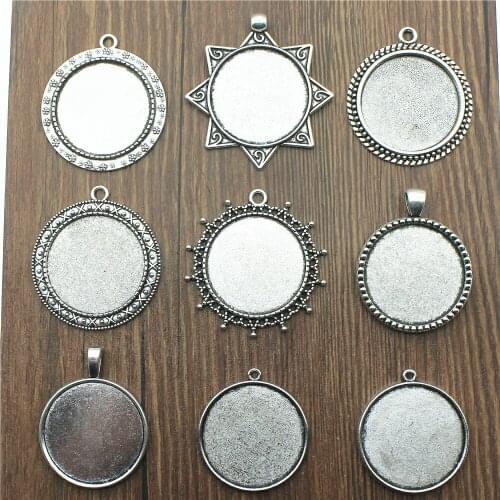 3pcs Fit 30mm Round Glass Cabochon Base Setting Pendant Tray For Jewelry DIY Making Antique Silver Color FM4034