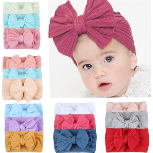 3PC/lot Newborn Kids Handmade Cable Knit Wide Nylon Headbands,Knotted Hair Bow Ribbed Headband,Children Girls Hair Accessories