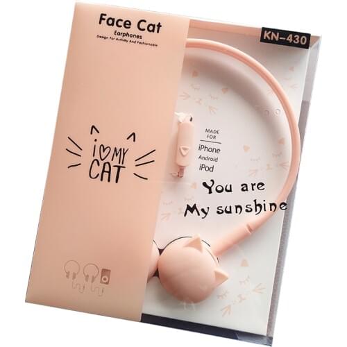 Lovely Computer Face Cat Wired Headphones With Microphone Kids Children Phone Headset Earphones For Watch Video Live broadcast