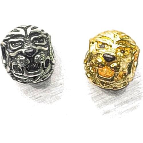 Silver & Gold-color Rhinestone Lion Head Karma Beads Fit Bracelet Necklace DIY Bead Accessories For Jewelry Making For Women Men