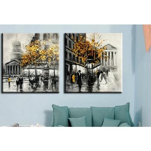 Modern fashion abstract oil painting on canvas Hand painted paris street paintings NO frame