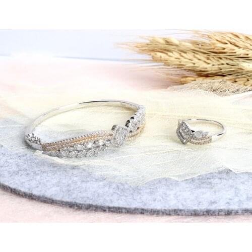 TIRIM Trendy Luxury Bracelet Ring for Women Wedding Full Cubic Zirconia Crystal CZ Bangle Dubai Engagement Jewelry Accessories