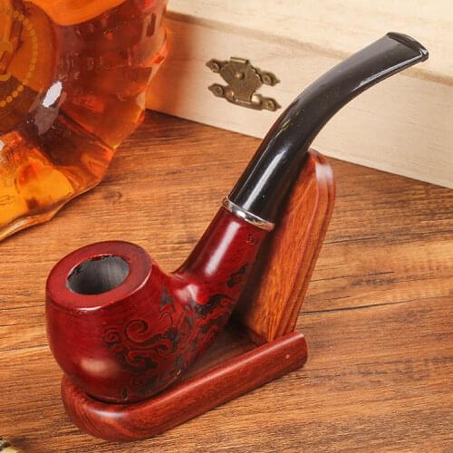 Wooden Cigarette Tobacco Smoking Pipe with 3-in-1 Pipe Scraper + 2 Cork Knockers + 10 Pipe Cleaners + Pipe Screens + Pipe Holder