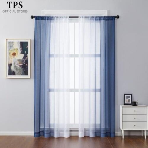 TPS Deep Blue Gradient Tulle Curtains for Living Room Bedroom Height 400cm Organza Voile Curtains Window Treatment Panels Drapes