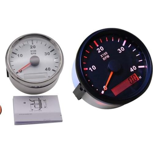 Waterproof Tachometer with LCD Hourmeter 4KRPM Tacho Gauge 85MM Tachometer Red Backlight for Marine Boat yacht Speed 0-4000 RPM
