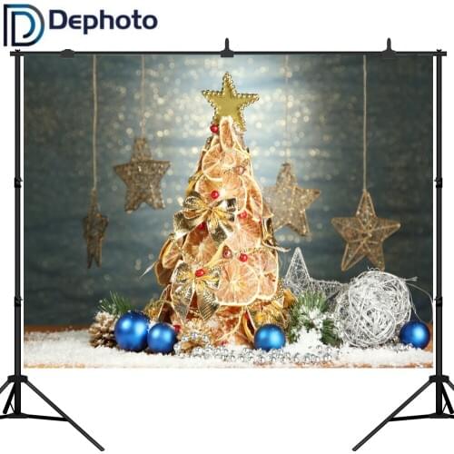 Dephoto Background for Photo Studio Christmas Lemon Tree Snow Bokeh Golden Star Light Spot Backdrop portrait shooting photocall