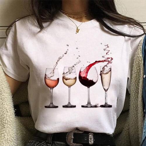 Red Wine Glass Graphic Print T-shirt Women Harajuku Aesthetic White Top Kpop Tshirt 2021 New Summer Fashion Y2k Female T Shirt