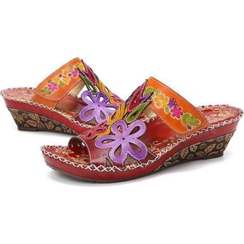 Women Retro Bohemian Floral Confortable Wedge Sandals
