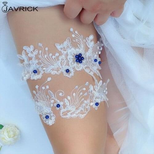 Womens Handmade Floral Lace Mesh Applique Thigh Rings Set Imitation Pearl Beaded Embellished Bridal Wedding Elastic Leg Garters