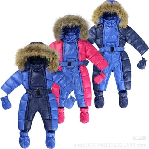 Winter Child Style Childrens Thick Down Cotton Hoodies Overalls Newborn Baby Sliders Newborn Toddle Clothes 2019 Hot sale
