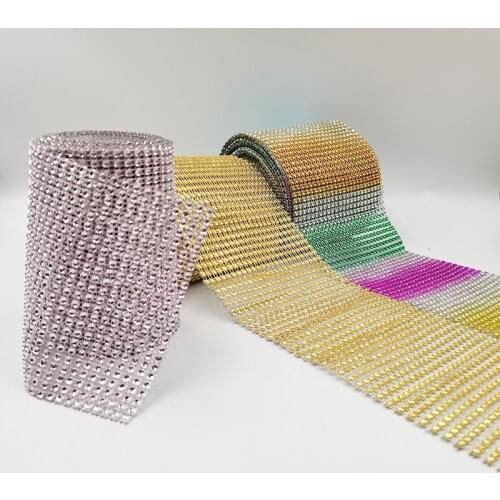 1 Roll 8/19/24 Rows Coloful Gold Silver Crystal Diamond Mesh Rhinestone Ribbon For Birthday Gift DIY Crystal Tulle